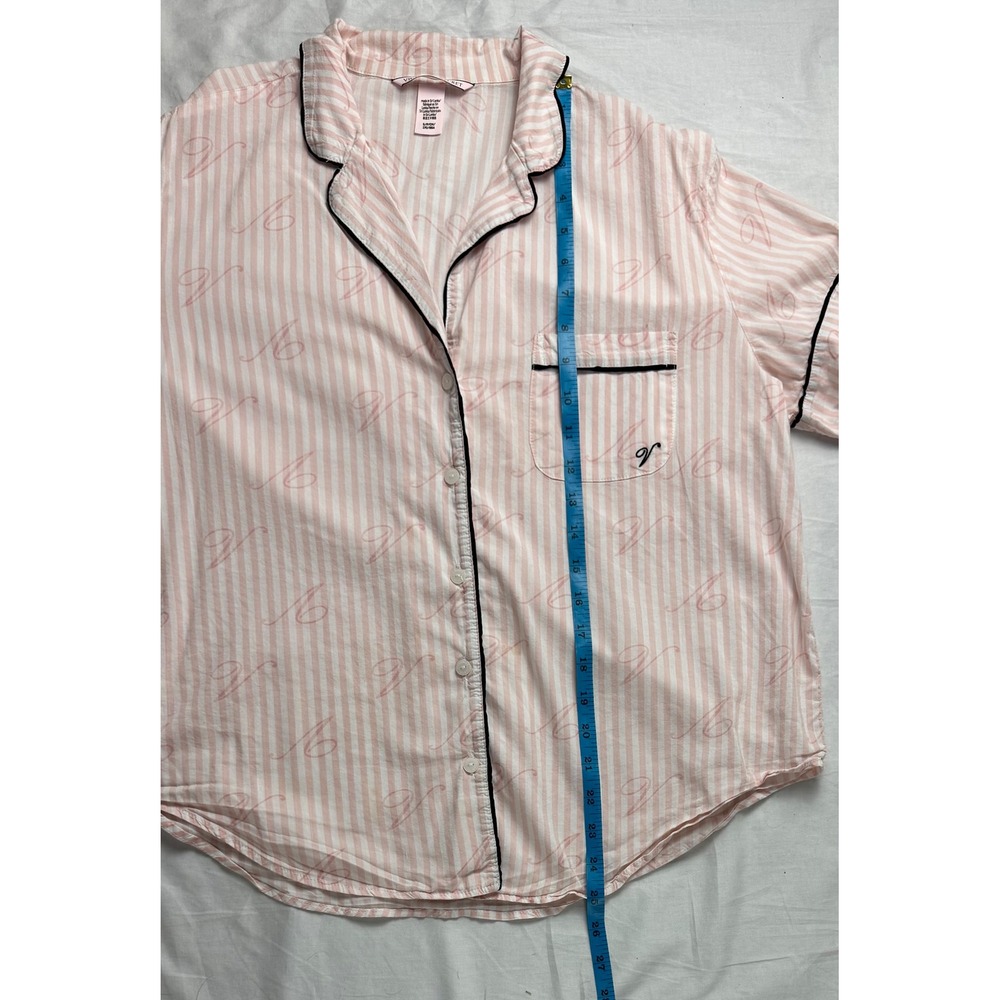 Victoria's Secret Pink Stripe V Logo Pajama Top Short Sleeve Button Up Sleepwear - Picture 7 of 9